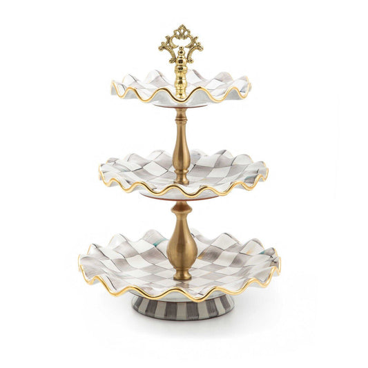 Sterling Check Fluted Ceramic Three Tier Sweet Stand